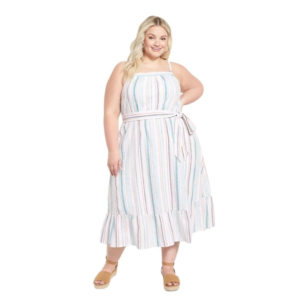 Lane Bryant Square-Neck Belted Tiered Dress
